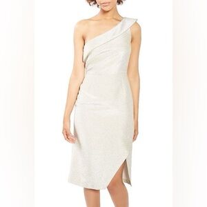 NEW TOPSHOP Tinshelf One Shoulder Midi Metallic Champagne Dress - Women 6 Small